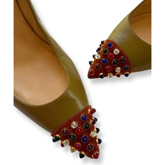 Christian Louboutin RARE Olive Green Cabo Pointed Pumps Jewelled Cap Toe EU 39.5 - Picture 2 of 15